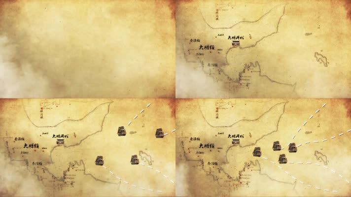 墨染古代地图展示帆船航海AE模版