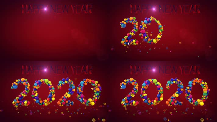 4K超清2020年鼠年新年彩色碎片气球