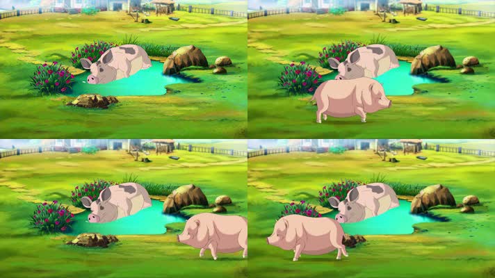 HD高清农舍肉猪游泳奔跑动漫卡通动态背景