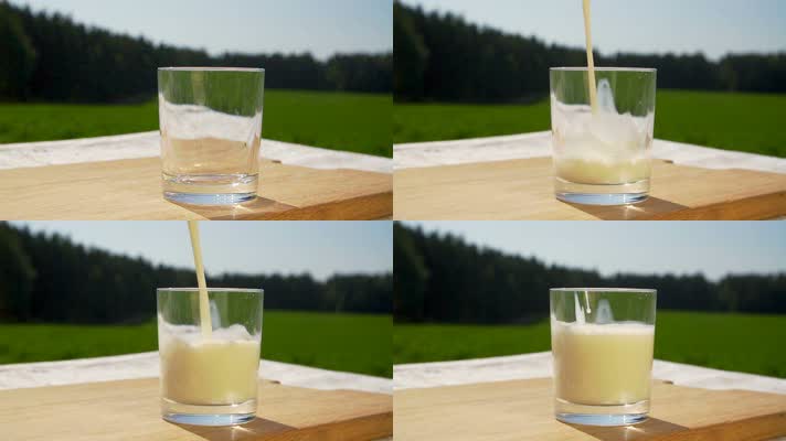 高清玻璃杯倒牛奶溶液慢动作镜头