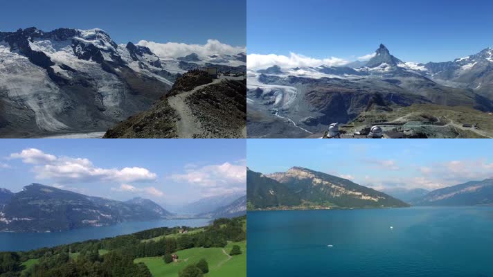 航拍瑞士风景山水湖泊大自然雪山风景