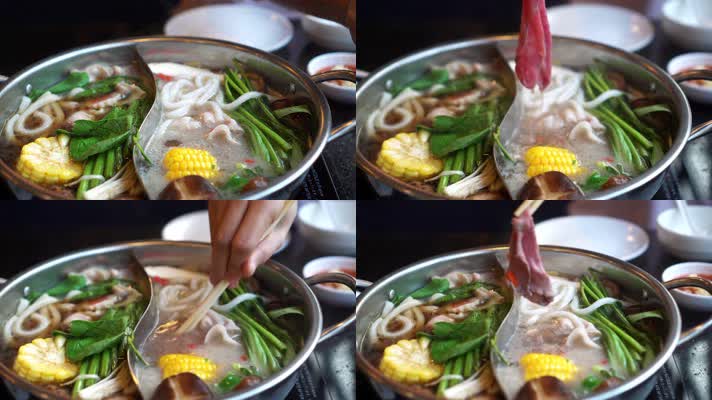4K超清电磁炉涮火锅涮羊肉筷子夹肉美食