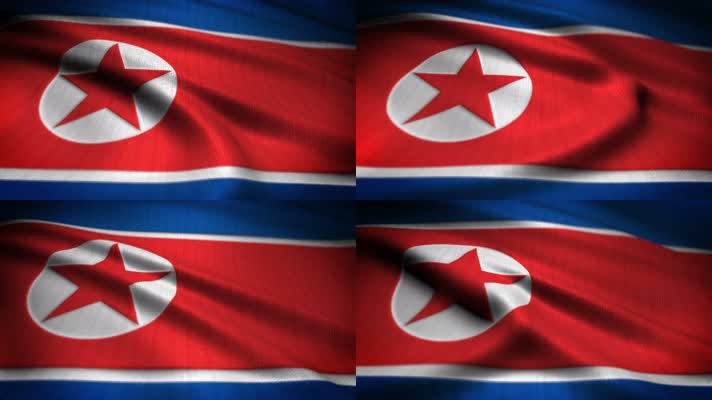 朝鲜 国旗飘扬 国旗波浪状飘扬  