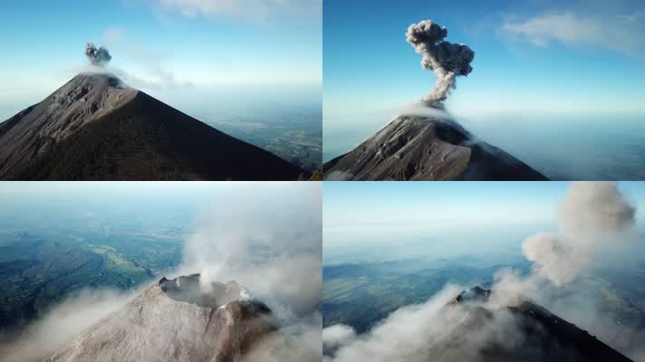4k航拍中美洲富埃戈活火山喷发