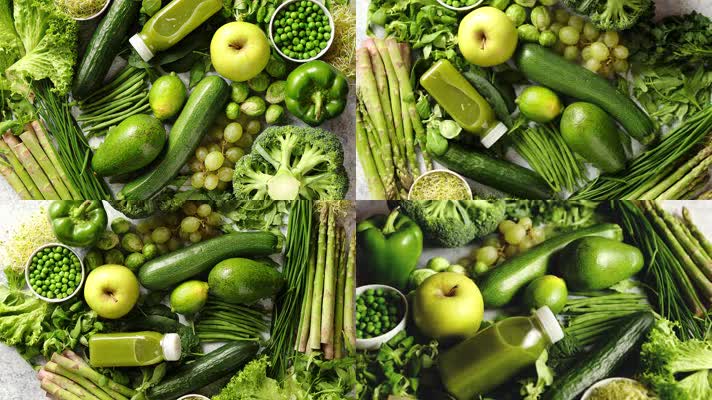 4K超清绿色食品果蔬青菜苹果葡萄花菜