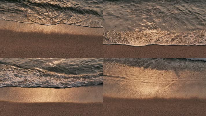 实拍海浪冲刷沙滩