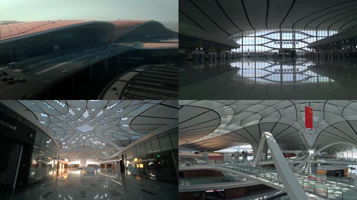 4k航拍北京大兴机场内景建筑细节特写