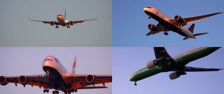 4k各国航空飞机从头顶飞过降落过程