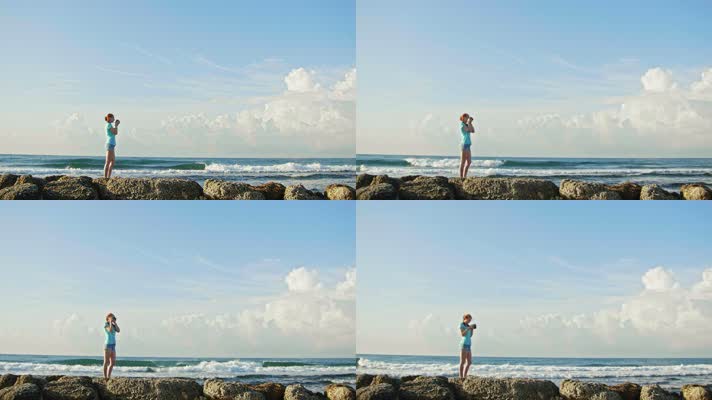 女子站在海边 海滩  