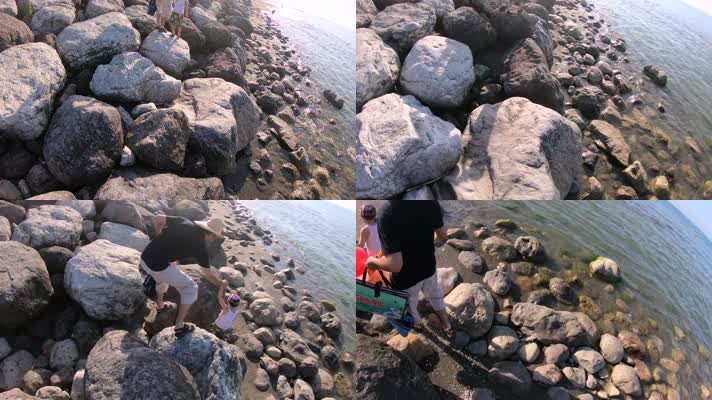 岩石 海滩 小孩  