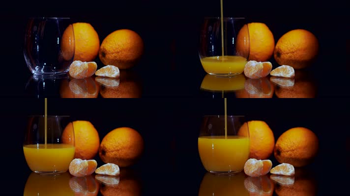 4K脐橙甜橙鲜橙汁橘子玻璃杯倒橙汁新鲜
