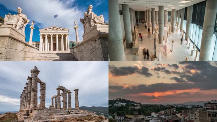 希腊雅典历史遗迹人文风光延时摄影