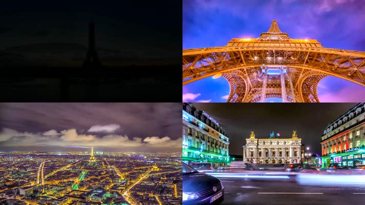 4k法国巴黎城市建筑交通夜景灯光延时LG电视
