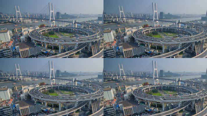 实拍过江环形高架牵引桥车流延时摄影