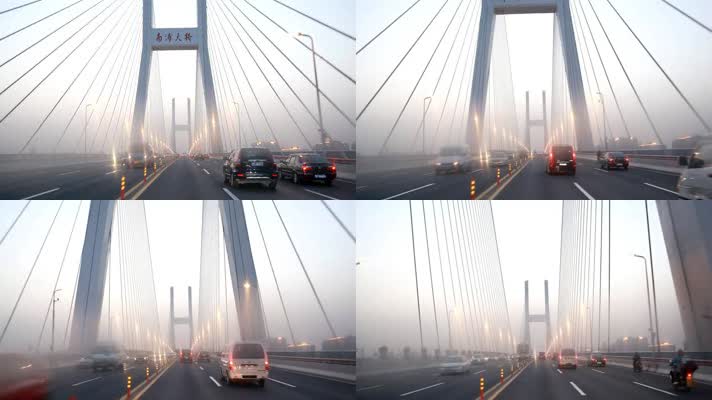 实拍上海南浦大桥车流延时摄影