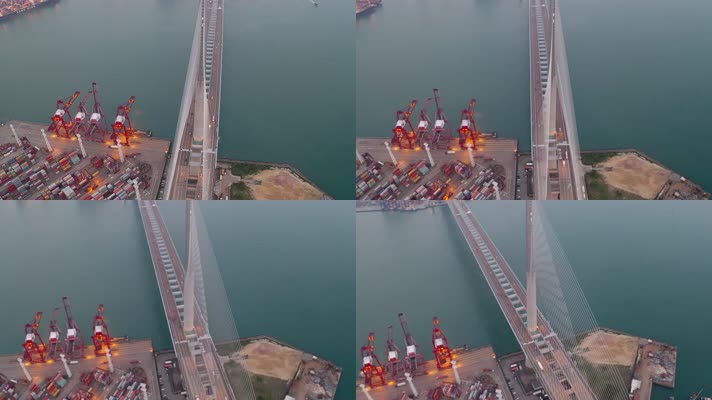 4k航拍香港昂船洲大桥港口海湾车流