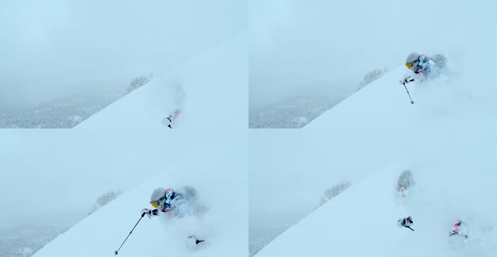4k雪山滑雪慢动作滑雪细节特写