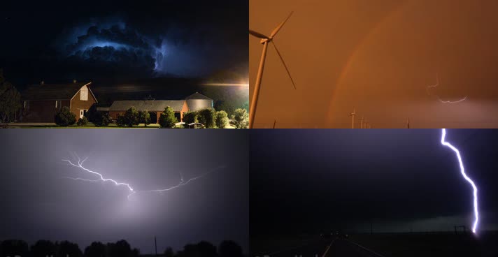4k草原农场雷电闪电风暴实拍高速摄影延时