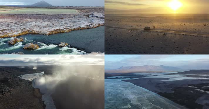 4k航拍冰岛峡谷河流冻河海滨云雾日出日落瀑