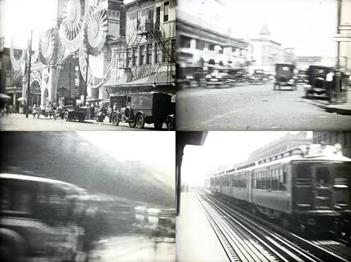 1925年的纽约老城街景-轨道交通