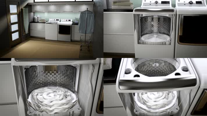 家用电器全自动洗衣机三维模拟动画