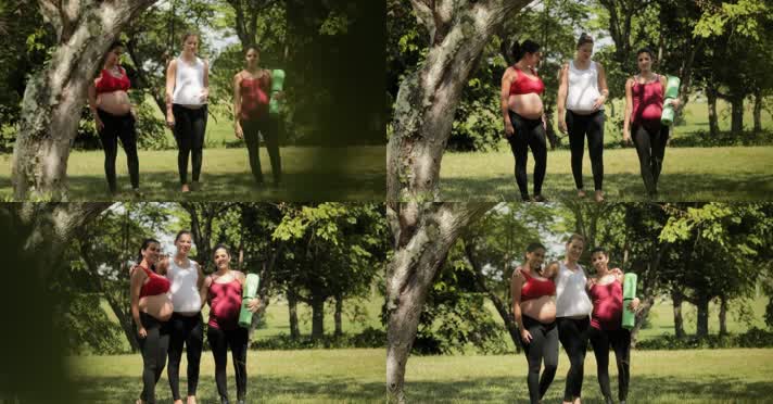 三个准妈妈在公园嗮太阳 4K高清视频 