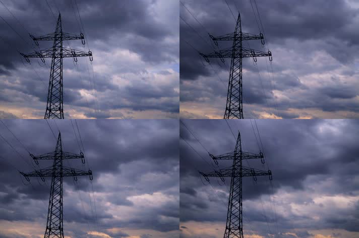 4K电力输送铁塔供电设施震撼风起云涌
