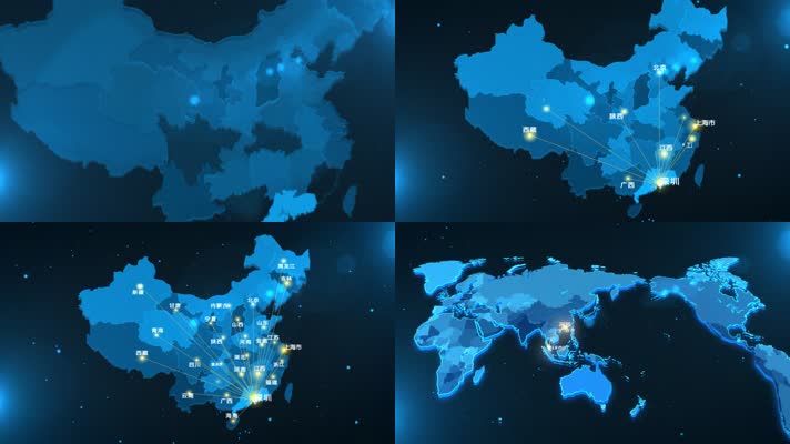 科技蓝城市发射中国地图地理位置