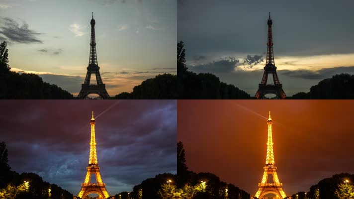 巴黎埃菲尔铁塔闪电城市夜晚灯光秀