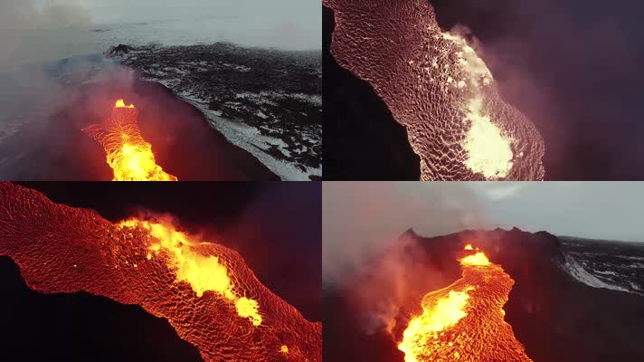 火山喷发火山爆发火山熔岩河
