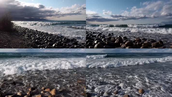 大海鹅卵石海滩海浪花