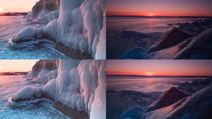 大海日出冰山冰川延时拍摄