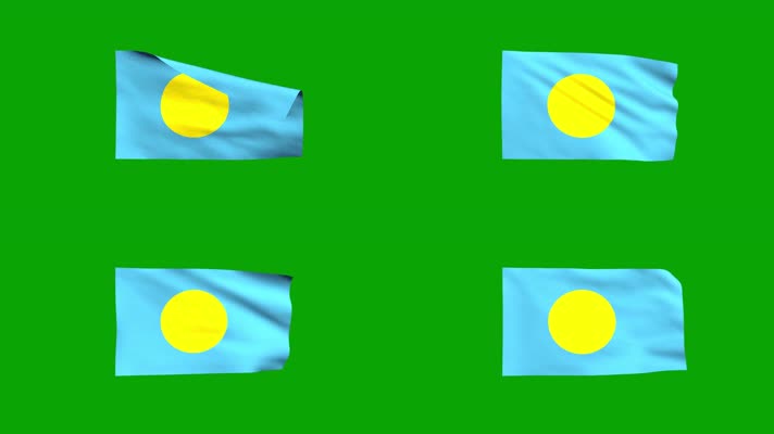 3D帕劳国旗飘扬绿屏抠图素材