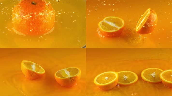 新鲜橙子慢动作特写镜头