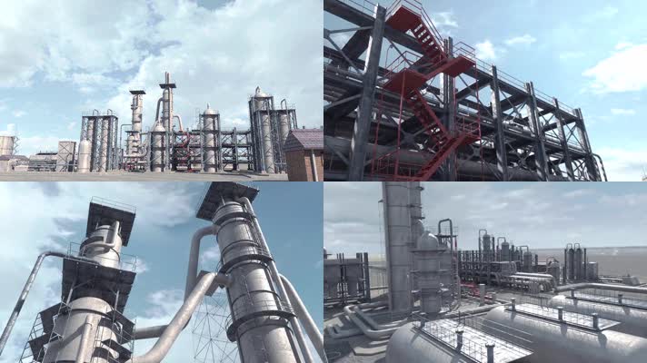 石油原油加工炼油厂工业3D动画 