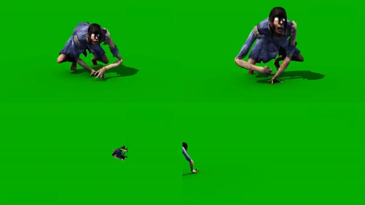 绿屏抠像视频素材爬行的僵尸
