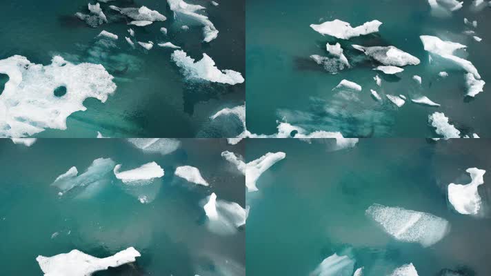 航拍海面上漂浮的冰块