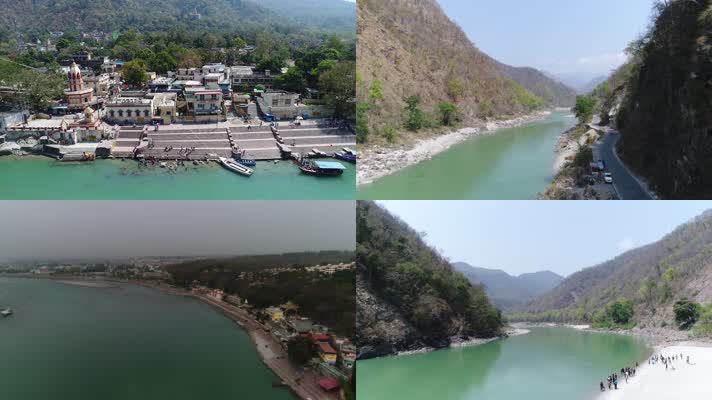 4K航拍印度自然风景秀峡谷河流建筑风景