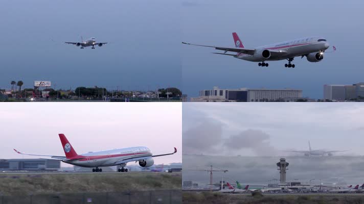 四川航空民航客机降落机场4K实拍