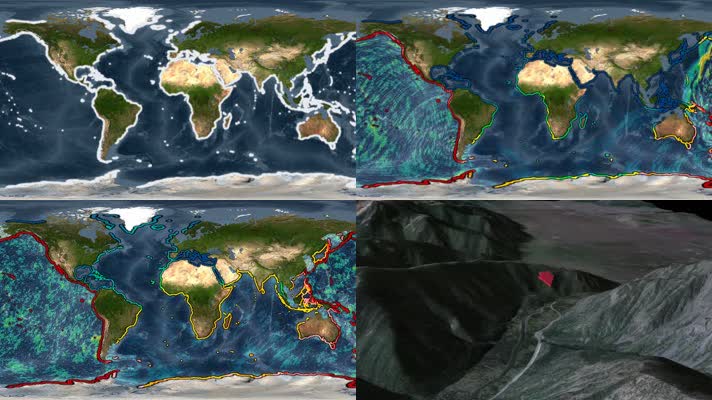 世界地图海洋洋流地质灾害地形地震三维动画
