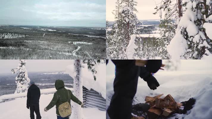 4K芬兰拉普兰冬季雪景旅游胜地自然风景