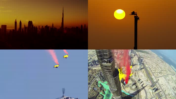 4K世界最高建筑迪拜塔跳伞运动