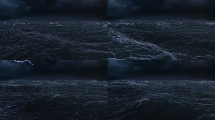 大海风浪暴风雨霹雳闪电雷暴天气变化3D动画