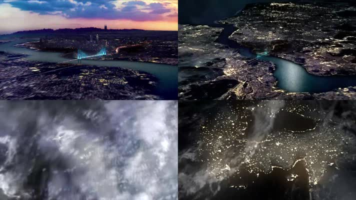 镜头从地球城市中拉出穿梭到太空开场片头