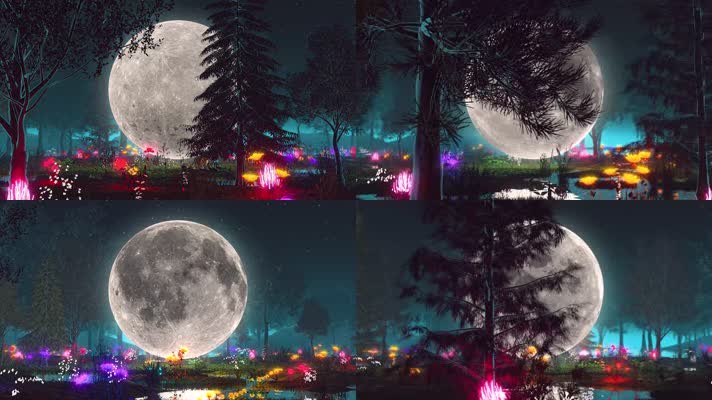 4K3D花草月亮背景