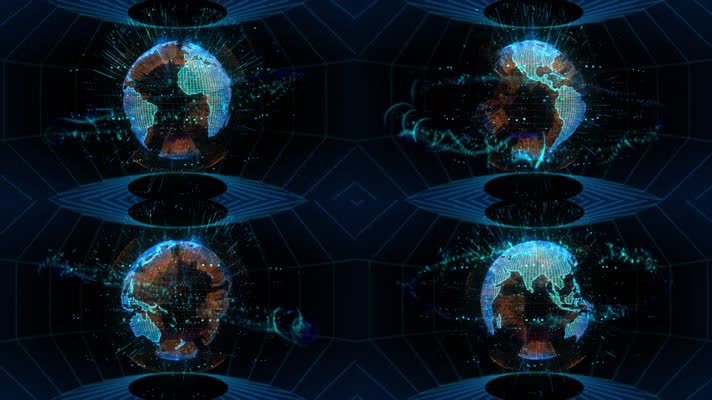 地球旋转3D全息投影VR视频素材科技背景