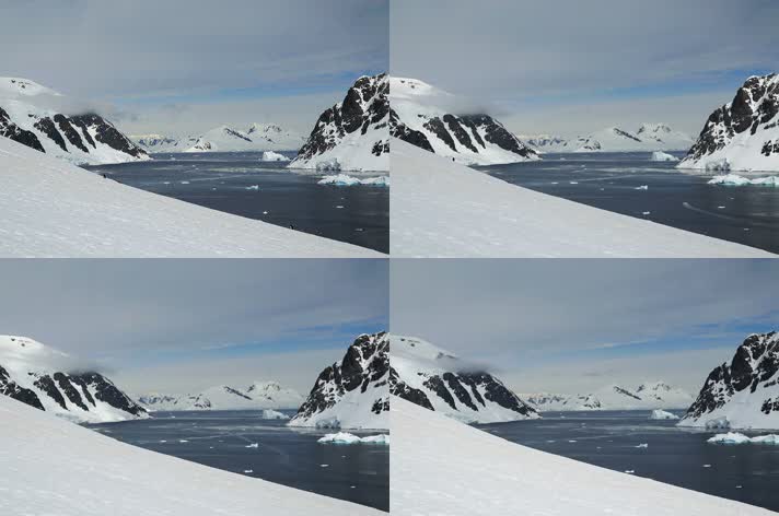 南极大陆上看海面企鹅路过