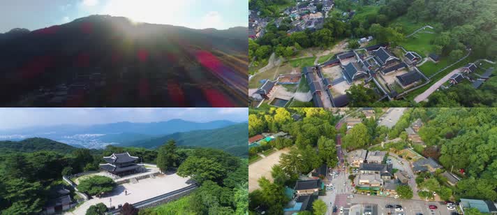 韩国南汉山城道立公园景点观光4K航拍