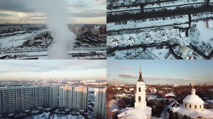 冬季莫斯科雪景4K航拍