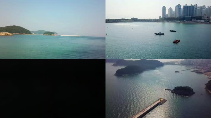 韩国釜山滨海湾大海风景4K航拍